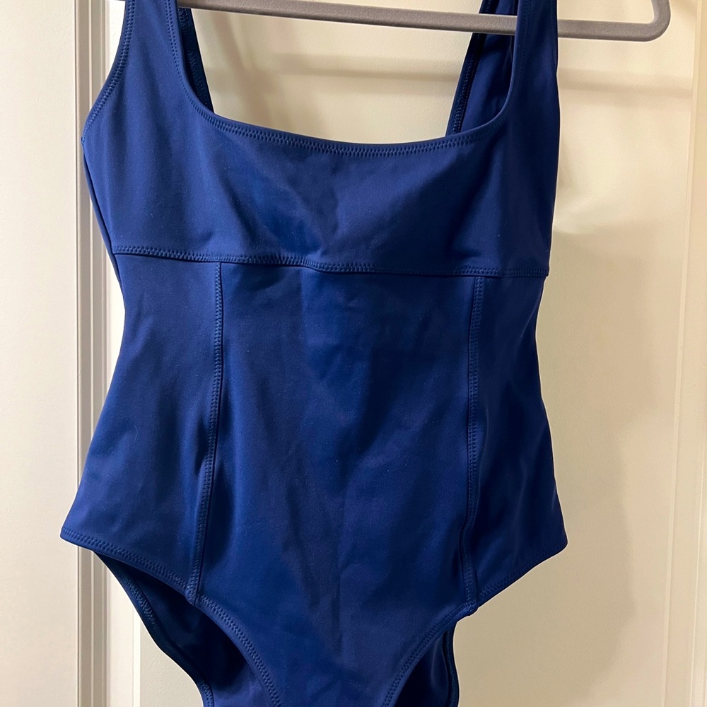 New tags blue one piece sculpting skim swimsuit